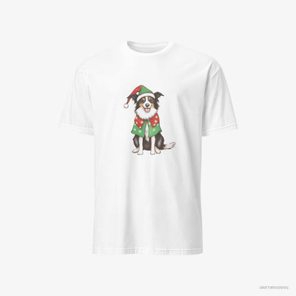 Border Collie in a Colorful Elf Outfit White T-Shirt