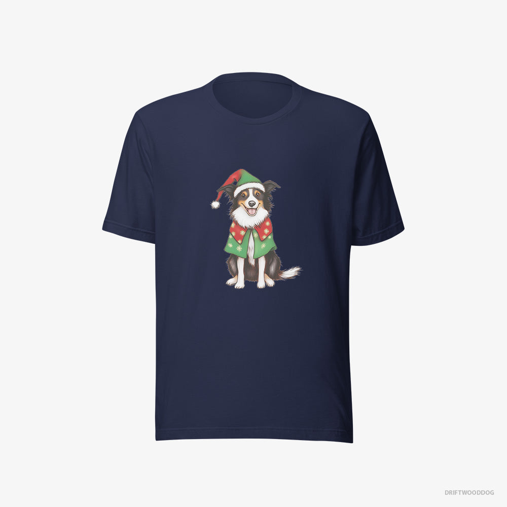 Border Collie T-Shirt – Men Navy T-Shirt Eco-Friendly – in a Colorful Elf Outfit (on White Background)