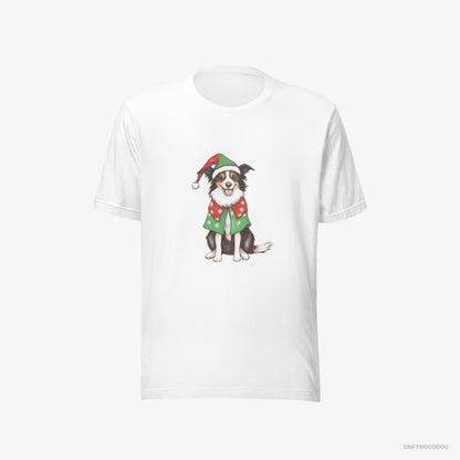 Border Collie T-Shirt – Men White T-Shirt Eco-Friendly – in a Colorful Elf Outfit (on White Background)