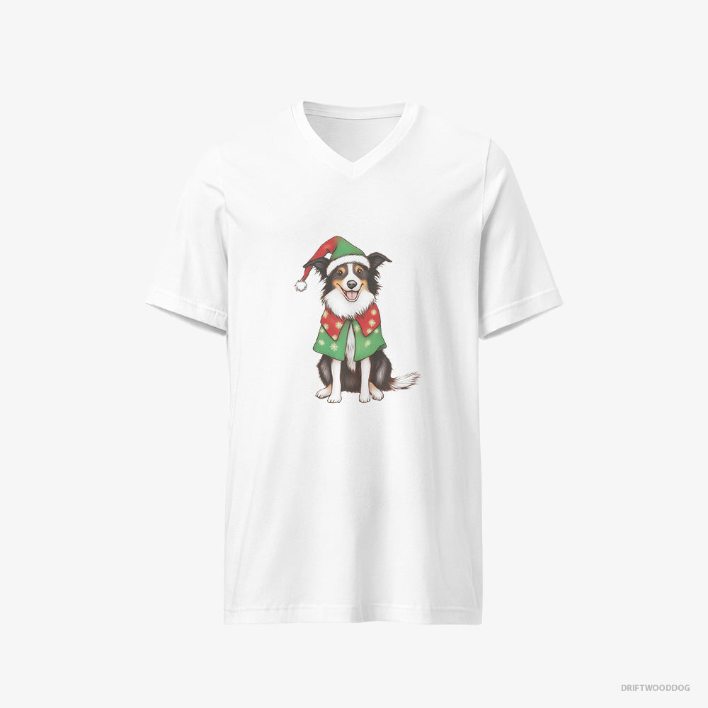 Border Collie in a Colorful Elf Outfit V-Neck T-Shirt