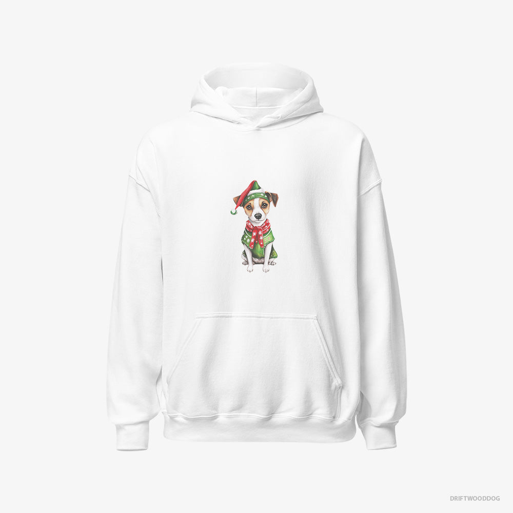 Jack Russell Terrier Hoodie – Men White Hoodie Classic – Dressed as Santa's Little Elf (on White Background)