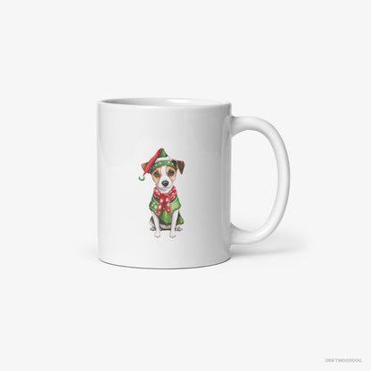 Jack Russell Terrier Dressed as Santa's Little Elf White Mug