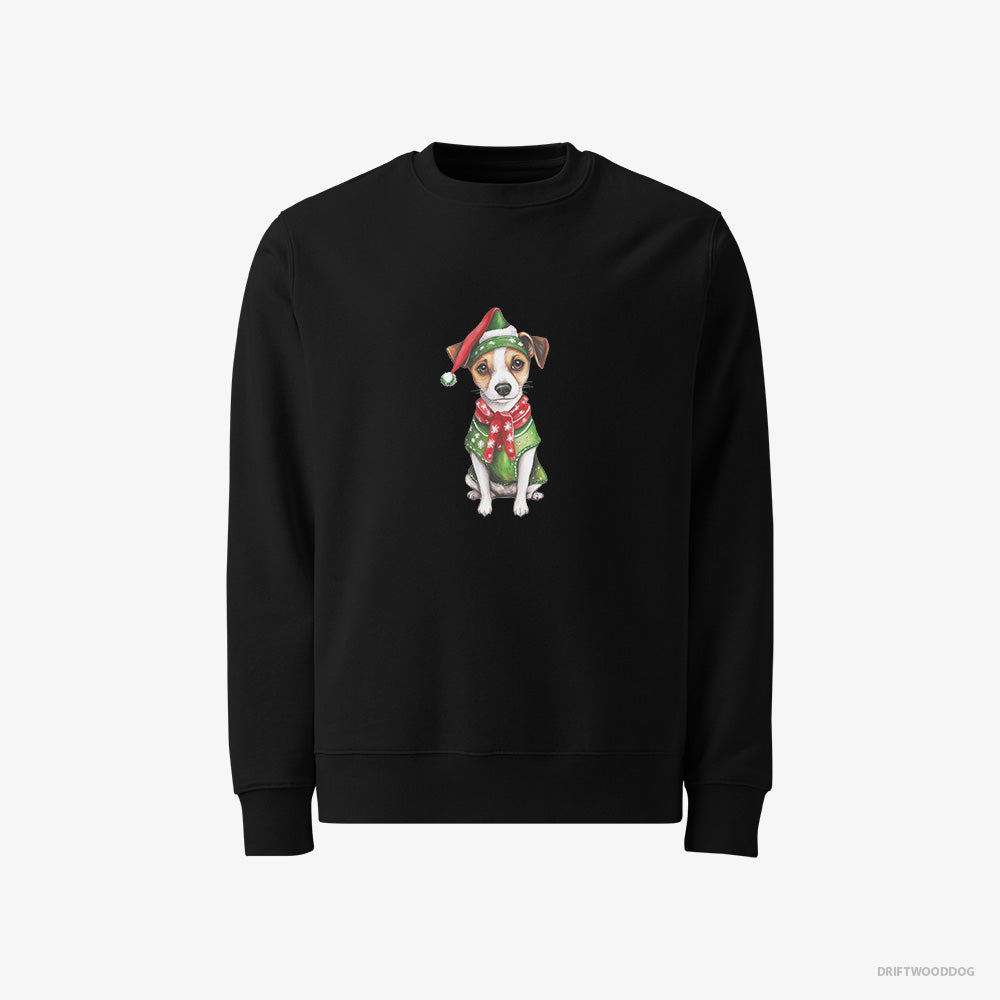 Jack Russell Terrier Sweatshirt – Men Black Sweatshirt Classic – Dressed as Santa's Little Elf (on White Background)