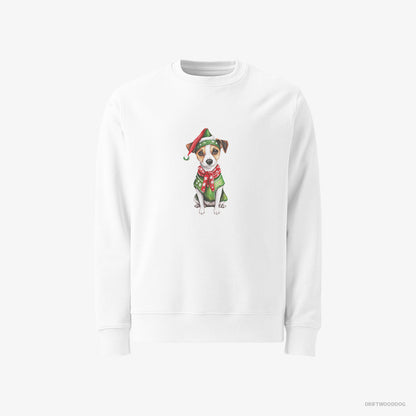 Jack Russell Terrier Dressed as Santa's Little Elf White Sweatshirt