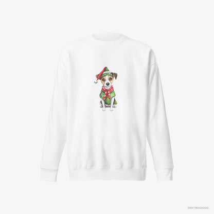 Jack Russell Terrier Dressed as Santa's Little Elf White Sweatshirt