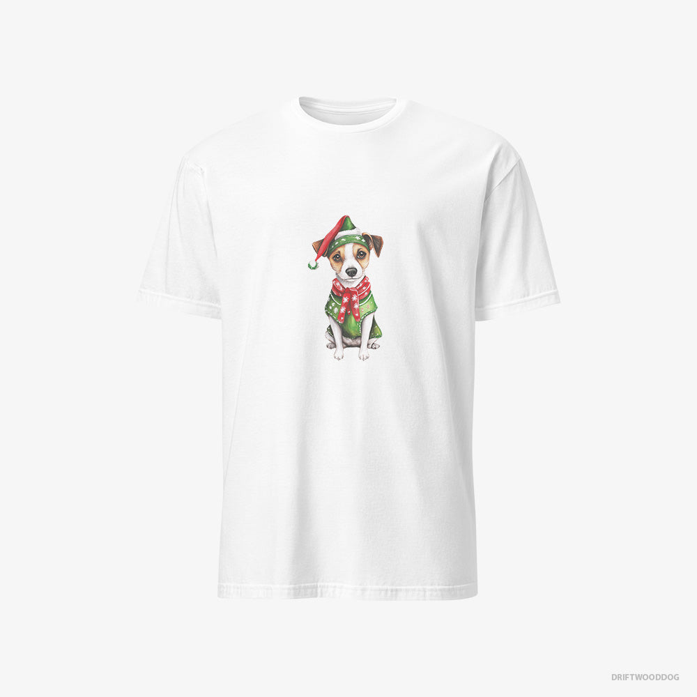 Jack Russell Terrier T-Shirt – Men White T-Shirt Classic – Dressed as Santa's Little Elf (on White Background)