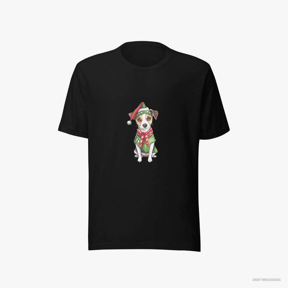 Jack Russell Terrier T-Shirt – Men Black T-Shirt Eco-Friendly – Dressed as Santa's Little Elf (on White Background)