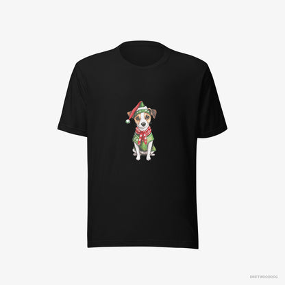 Jack Russell Terrier Dressed as Santa's Little Elf Black T-Shirt