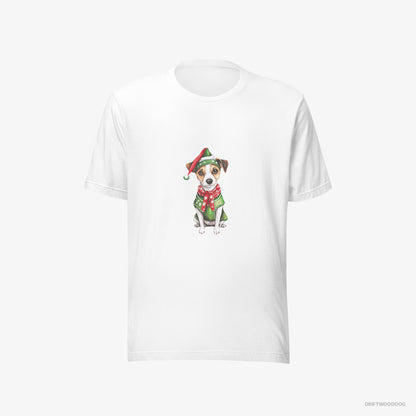 Jack Russell Terrier Dressed as Santa's Little Elf White T-Shirt