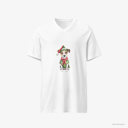 Jack Russell Terrier Dressed as Santa's Little Elf White T-Shirt