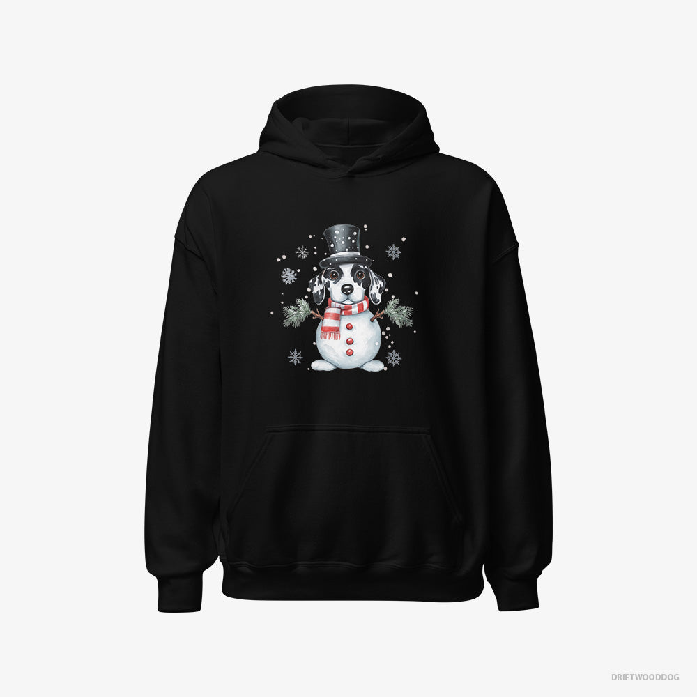 Dalmatian Hoodie – Women Black Hoodie Classic – in a Snowman Suit (on White Background)