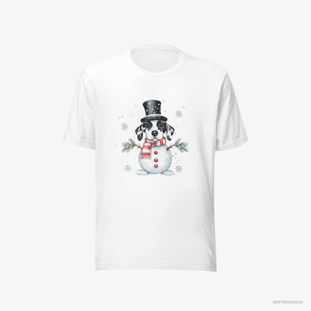 Dalmatian T-Shirt – Men White T-Shirt Eco-Friendly – in a Snowman Suit (on White Background)