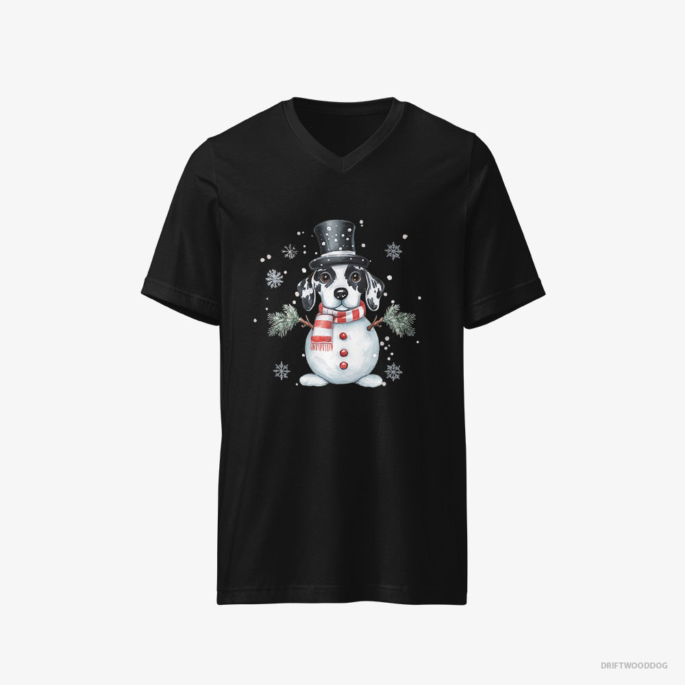 Dalmatian T-Shirt – Men Black T-Shirt V-Neck – in a Snowman Suit (on White Background)