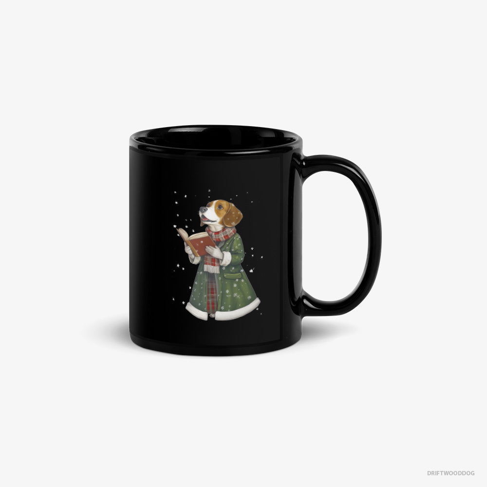 Beagle Mug – Unisex Black Mug Classic – Singing Holiday Carols (on White Background)