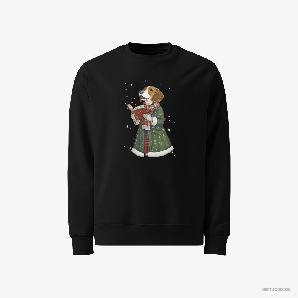 Beagle Sweatshirt – Men Black Sweatshirt Classic – Singing Holiday Carols (on White Background)