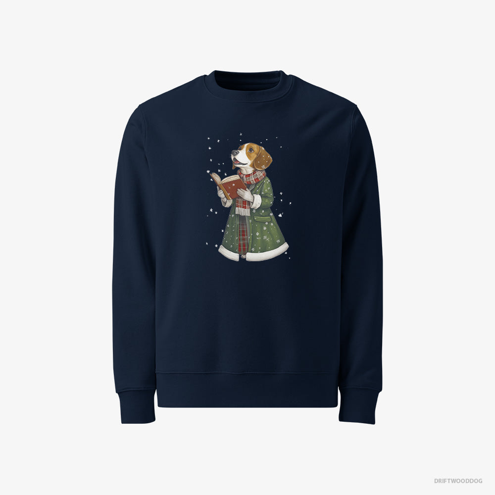 Beagle Sweatshirt – Men Navy Sweatshirt Classic – Singing Holiday Carols (on White Background)