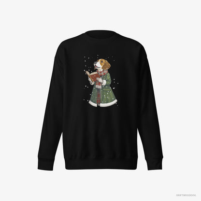 Beagle Sweatshirt – Men Black Sweatshirt Eco-Friendly – Singing Holiday Carols (on White Background)