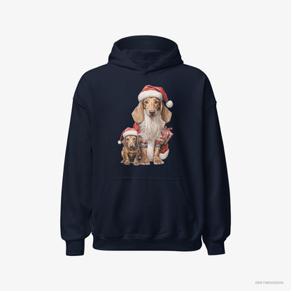 Dachshund with its Puppy Ready for the Christmas Navy Hoodie