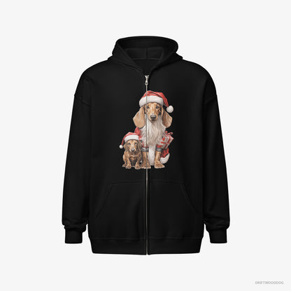 Dachshund with its Puppy Ready for the Christmas Black Hoodie