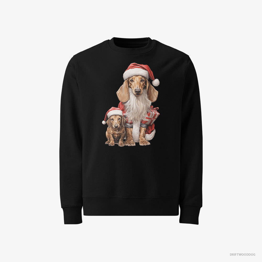 Dachshund Sweatshirt – Men Black Sweatshirt Classic – with its Puppy Ready for the Christmas (on White Background)