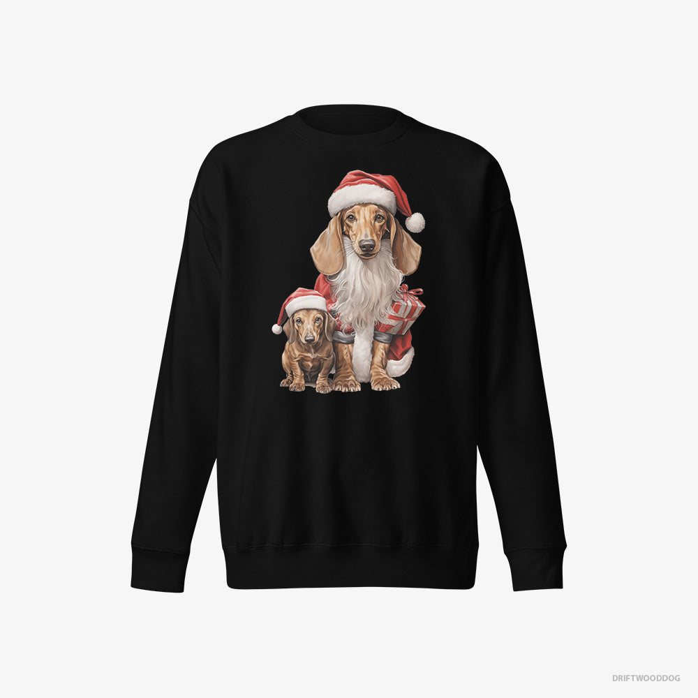 Dachshund Sweatshirt – Men Black Sweatshirt Eco-Friendly – with its Puppy Ready for the Christmas (on White Background)