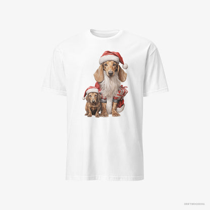 Dachshund with its Puppy Ready for the Christmas White T-Shirt