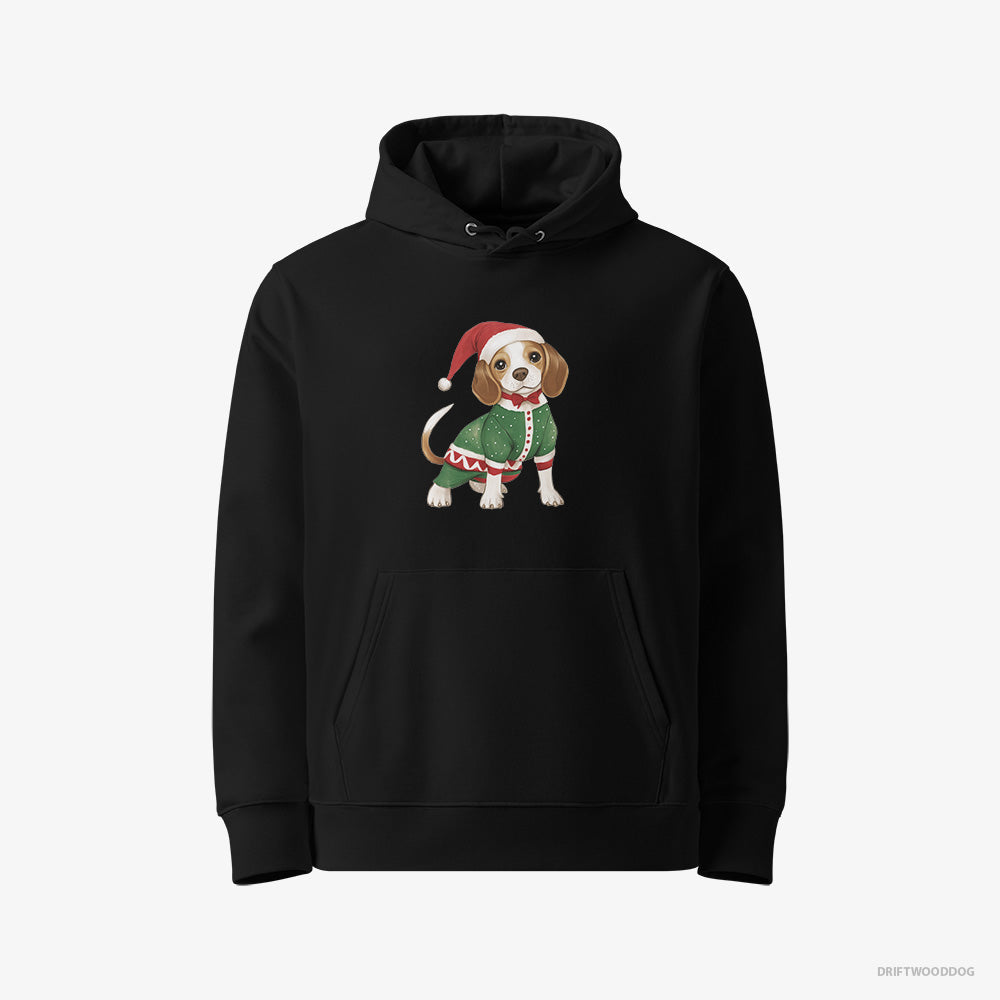 Beagle in a Christmas Elf Costume – Men's Hoodie Black Eco – Eco-Friendly