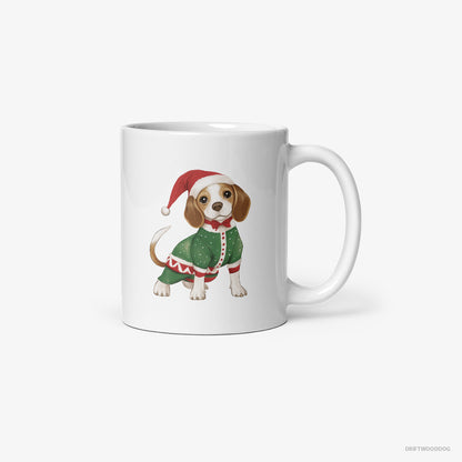 Beagle in a Christmas Elf Costume White Mug