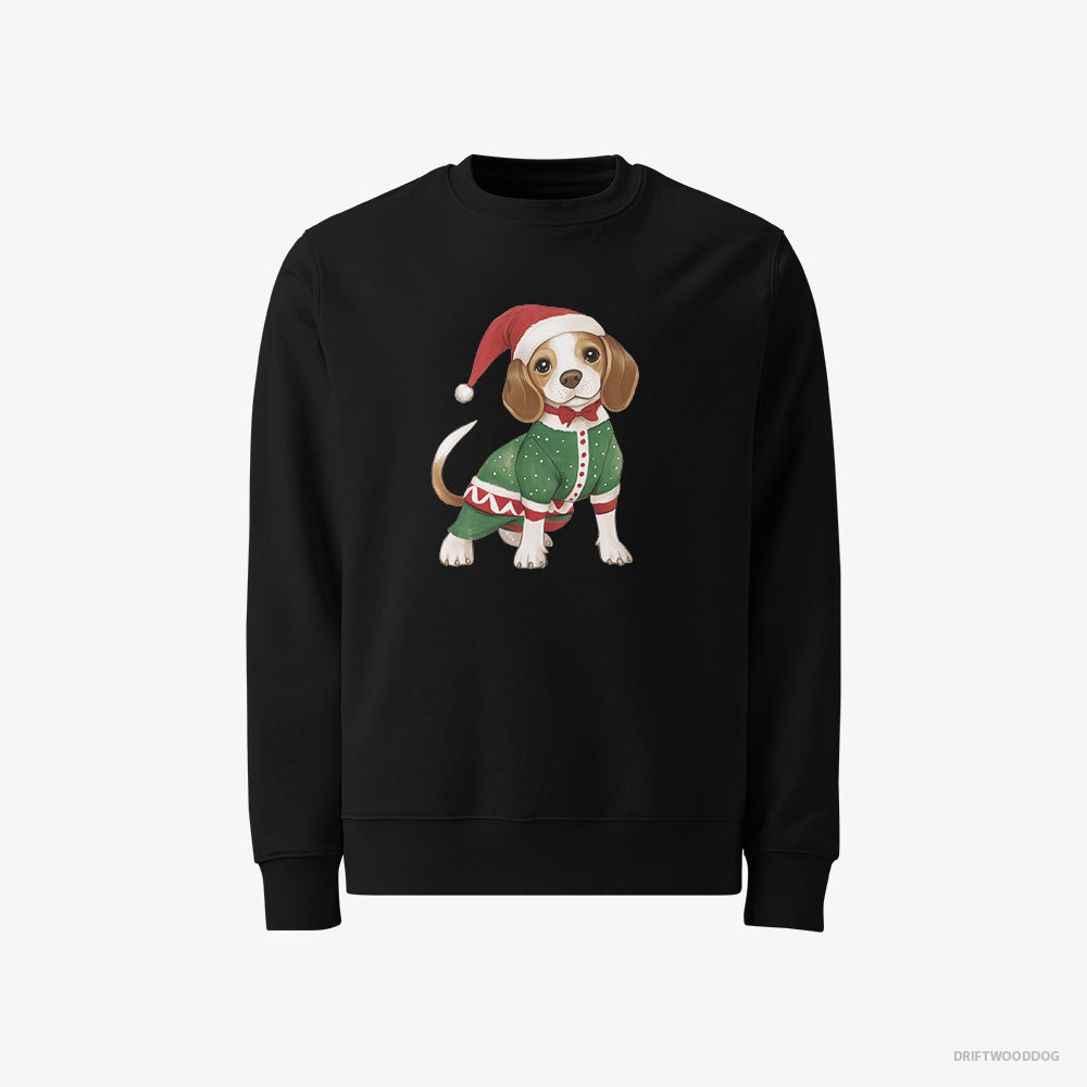 Beagle Sweatshirt – Men Black Sweatshirt Classic – in a Christmas Elf Costume (on White Background)