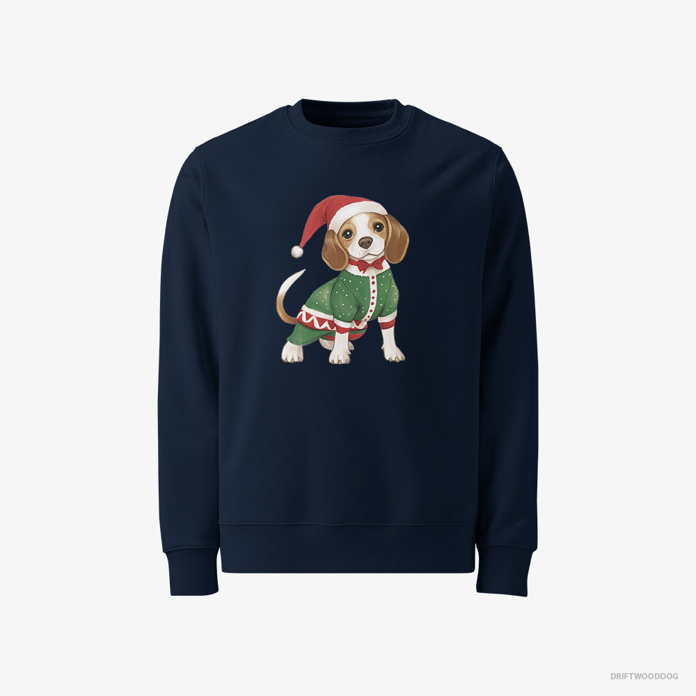 Beagle Sweatshirt – Men Navy Sweatshirt Classic – in a Christmas Elf Costume (on White Background)