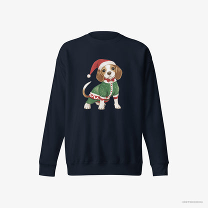 Beagle in a Christmas Elf Costume Navy Sweatshirt