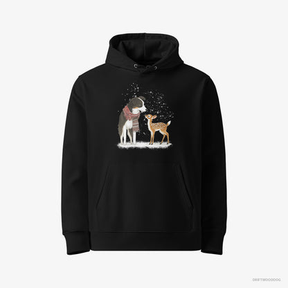 Border Collie Hoodie – Men Black Hoodie Eco-Friendly – Meeting a Little Reindeer (on White Background)