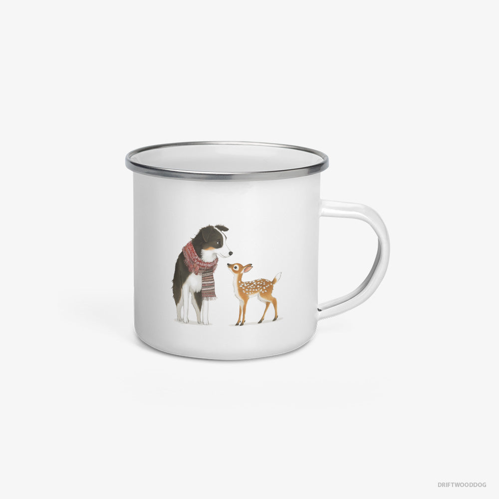 Border Collie Meeting a Little Reindeer Enamel Mug