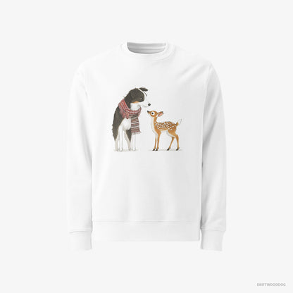 Border Collie Meeting a Little Reindeer White Sweatshirt