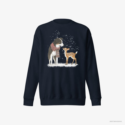 Border Collie Meeting a Little Reindeer Navy Sweatshirt