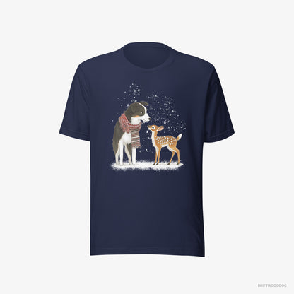 Border Collie T-Shirt – Men Navy T-Shirt Eco-Friendly – Meeting a Little Reindeer (on White Background)