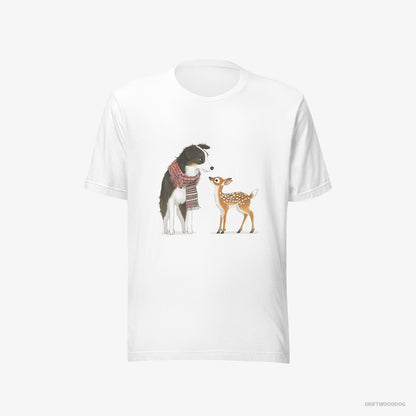 Border Collie Meeting a Little Reindeer White T-Shirt