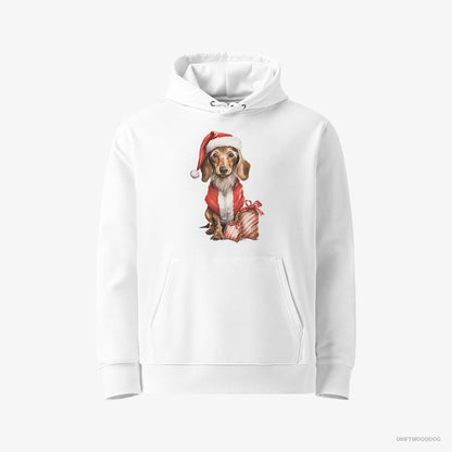 Dachshund in a Santa Costume with Christmas Bags White Hoodie