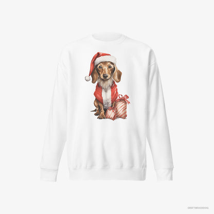 Dachshund in a Santa Costume with Christmas Bags White Sweatshirt