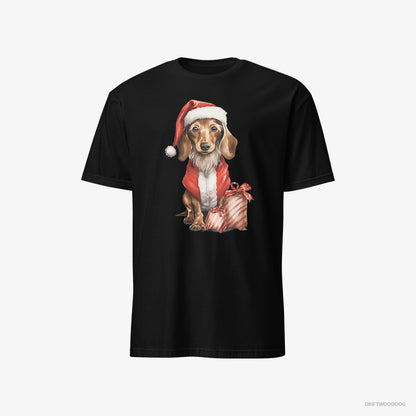 Dachshund in a Santa Costume with Christmas Bags Black T-Shirt