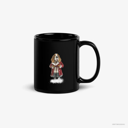 Basset Hound Mug – Unisex Black Mug Classic – Belting Out Christmas Carols (on White Background)