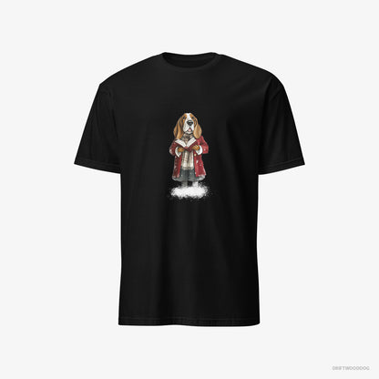 Basset Hound Belting Out Christmas Carols Black T-Shirt