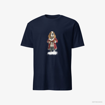 Basset Hound Belting Out Christmas Carols Navy T-Shirt