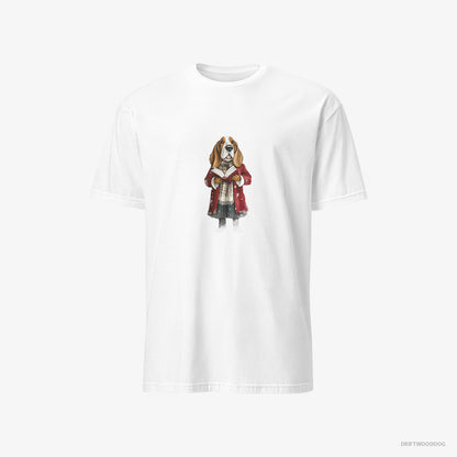 Basset Hound T-Shirt – Men White T-Shirt Classic – Belting Out Christmas Carols (on White Background)