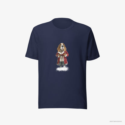 Basset Hound Belting Out Christmas Carols Navy T-Shirt