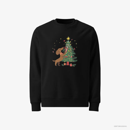 Dachshund Sweatshirt – Men Black Sweatshirt Classic – Decorating the Christmas Tree (on White Background)