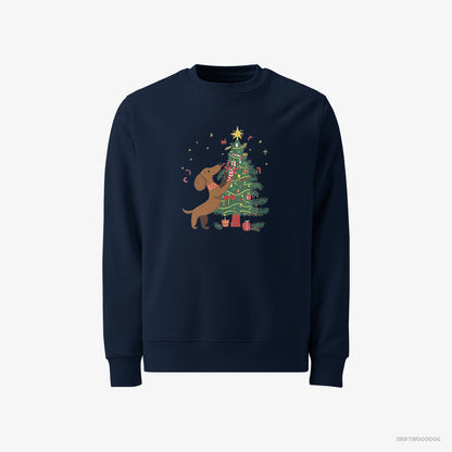 Dachshund Decorating the Christmas Tree Navy Sweatshirt