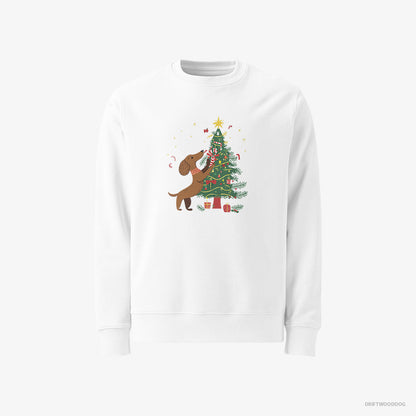 Dachshund Decorating the Christmas Tree White Sweatshirt