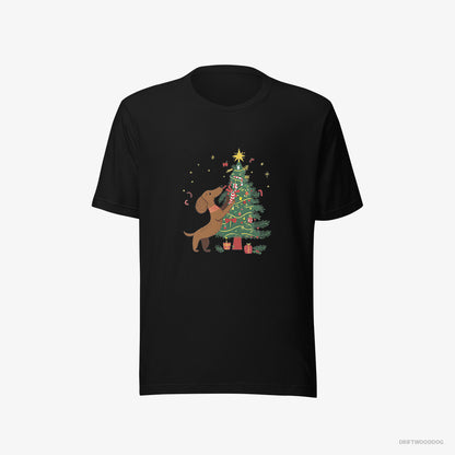 Dachshund T-Shirt – Men Black T-Shirt Eco-Friendly – Decorating the Christmas Tree (on White Background)