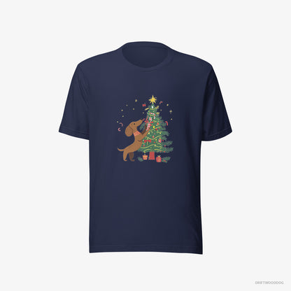 Dachshund Decorating the Christmas Tree Navy T-Shirt